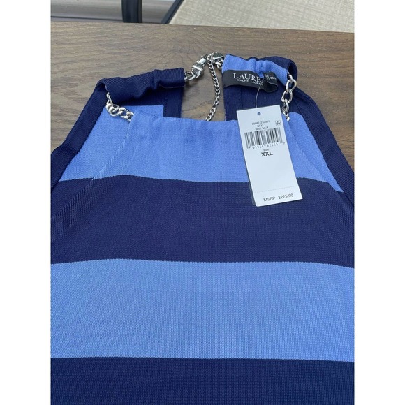 Ralph Lauren Striped Sleeveless Halter Dress Blue Navy $225 - Picture 9 of 12